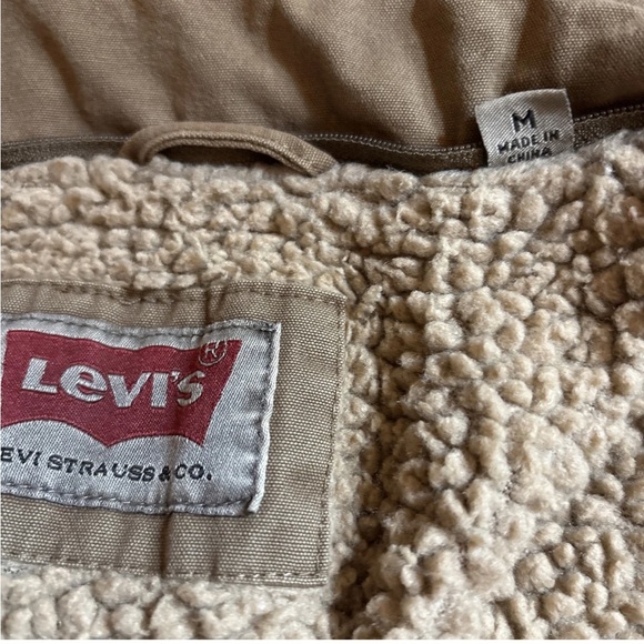 LEVI'S Sherpa Lined 54163 Cotton Trucker Military Jacket Tan Brown Men's Medium - Picture 7 of 7
